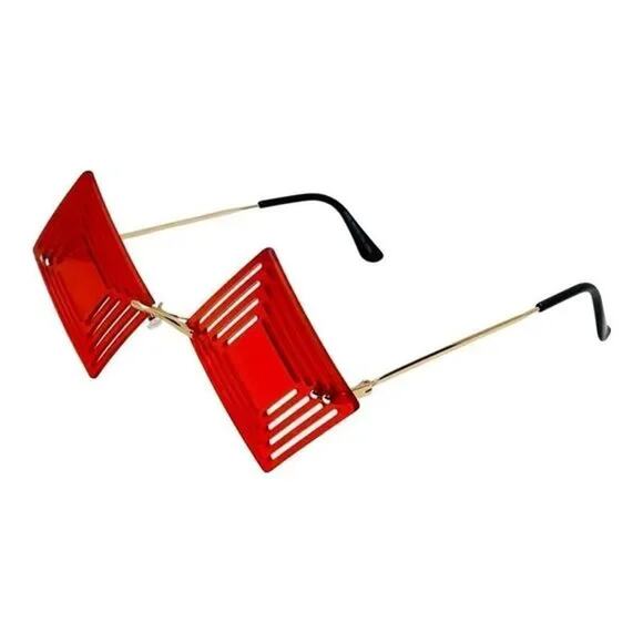 6090 | Red Novelty Square Sunglasses with unique cutouts - Picture 3 of 5